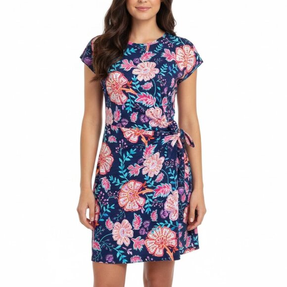 Tommy Bahama Dresses & Skirts - Tommy Bahama Cotton Modal Blend Navy Floral Side Tie Faux Wrap Dress Size S/P